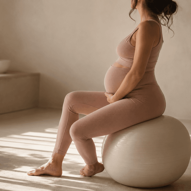 Pregnant woman exercising safely on a birth ball