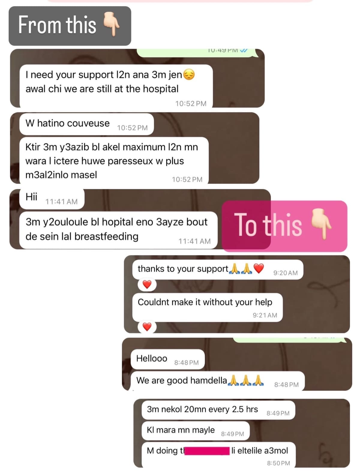 Message from a mother after breastfeeding support