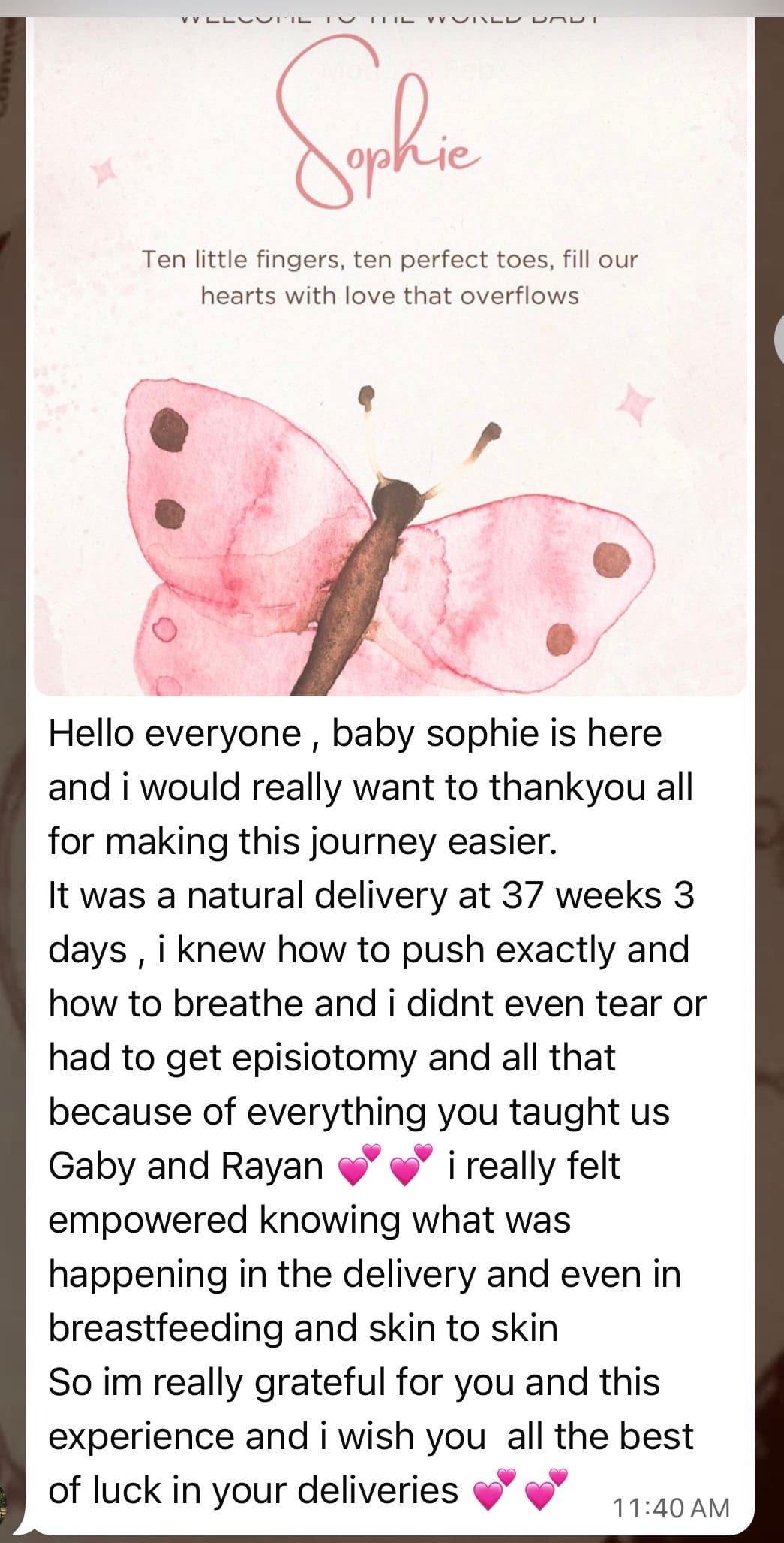 Message from a mother after breastfeeding support