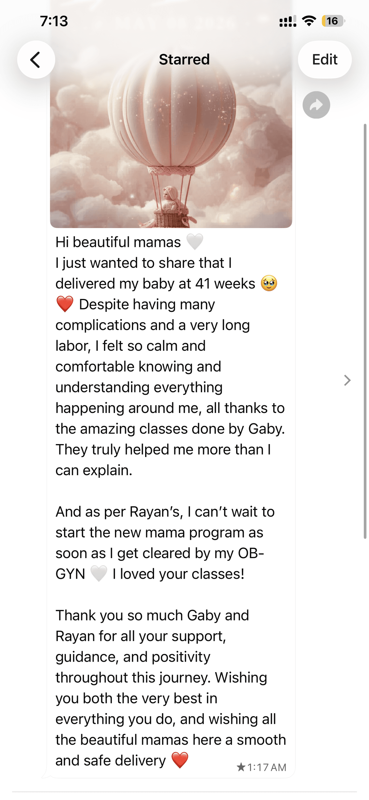 Message from a mother after breastfeeding support