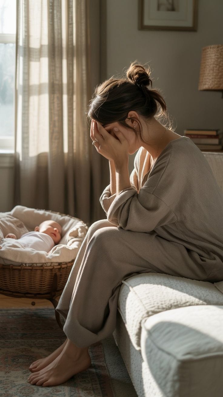 A new mother in the weeks after birth